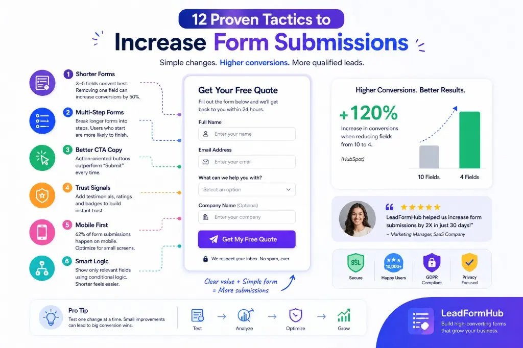 Visual summary of 12 proven tactics to increase form submissions